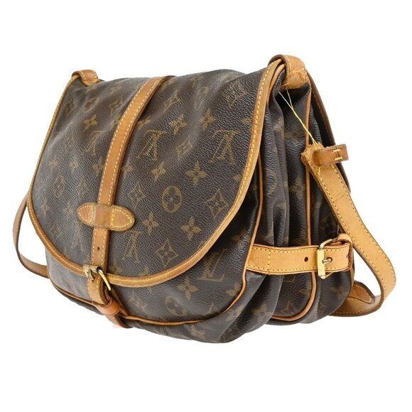 LOUIS VUITTON Logo Saumur 30 Shoulder Bag Monogram Leather Brown
